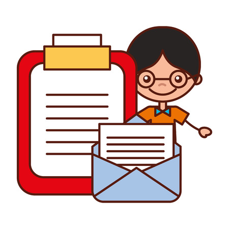boy email clipboard document report vector illustrationのイラスト素材
