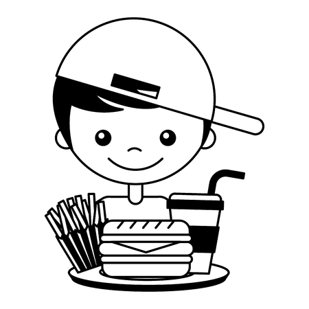 boy with burger soda and french fries vector illustrationのイラスト素材