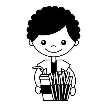boy with fresh fries and soda vector illustrationのイラスト素材