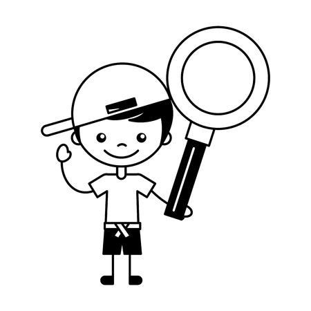 little boy holding magnifying glass vector illustrationのイラスト素材