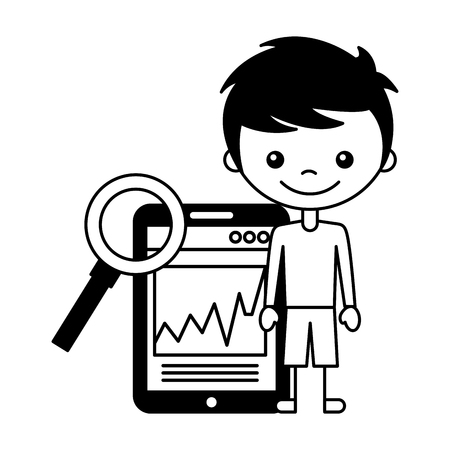 boy and magnifying glass mobile vector illustrationのイラスト素材