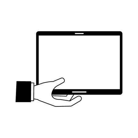 hand with tablet computer device vector illustrationのイラスト素材
