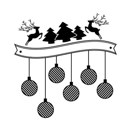 tree deer balls merry christmas decoration vector illustrationのイラスト素材