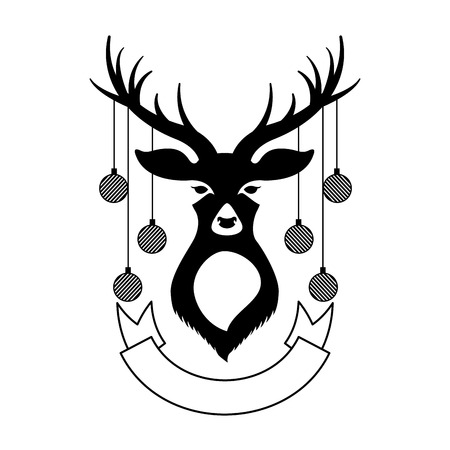 deer with christmas balls and ribbon vector illustrationのイラスト素材