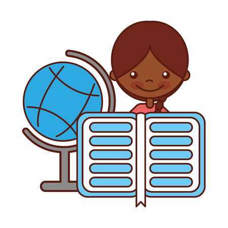 girl with book and globe school cartoon vector illustrationのイラスト素材