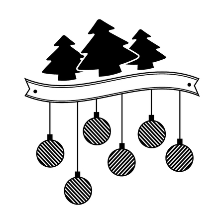 tree and balls merry christmas decoration vector illustrationのイラスト素材
