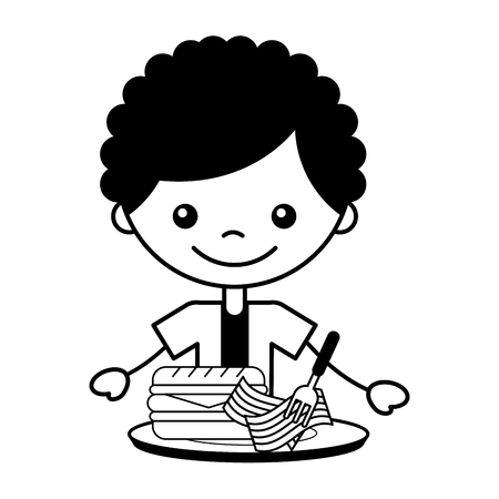 boy with dinner sandwich and bacon vector illustrationのイラスト素材