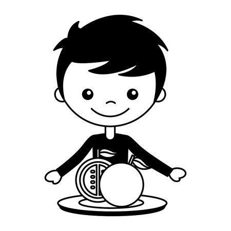 boy with sliced tomatos fresh vector illustrationのイラスト素材