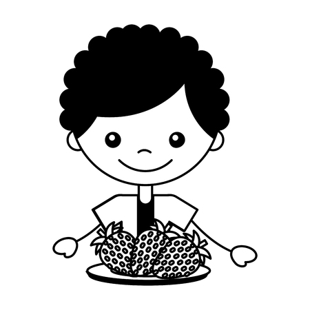 boy with fresh fruit strawberry vector illustrationのイラスト素材