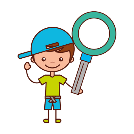 little boy holding magnifying glass vector illustrationのイラスト素材