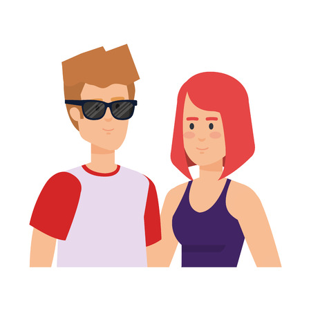 young couple avatars characters vector illustration designのイラスト素材