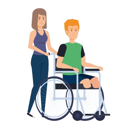 woman helping man in wheelchair vector illustration designのイラスト素材