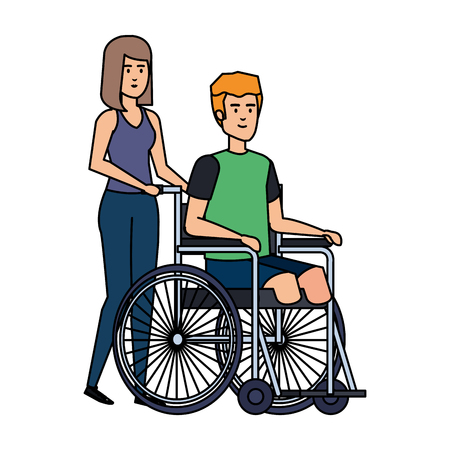 woman helping man in wheelchair vector illustration designのイラスト素材