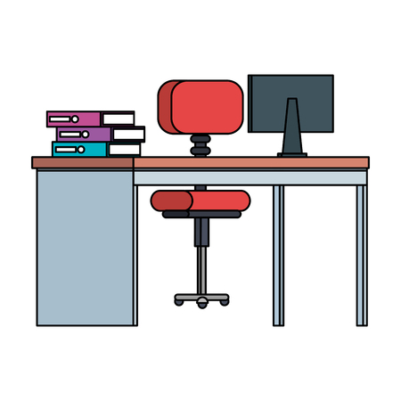 office workplace with desk and desktop scene vector illustration designのイラスト素材