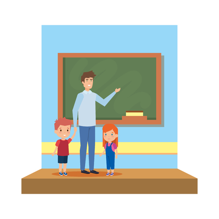 male teacher with kids in the classroom vector illustration designのイラスト素材