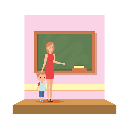 female teacher with boy in the classroom vector illustration designのイラスト素材