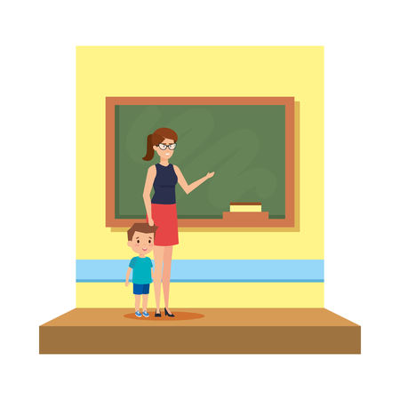 female teacher with boy in the classroom vector illustration designのイラスト素材