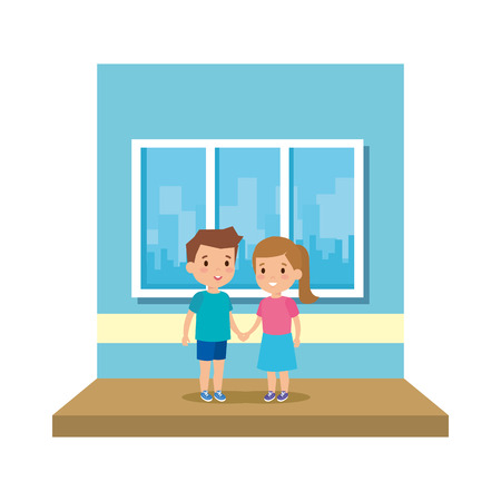 little school kids couple in the classroom vector illustration designのイラスト素材