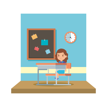 schoolgirl sitting in schoolchair in the classroom vector illustration designのイラスト素材