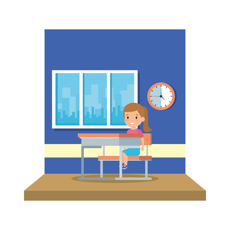 schoolgirl sitting in schoolchair in the classroom vector illustration designのイラスト素材