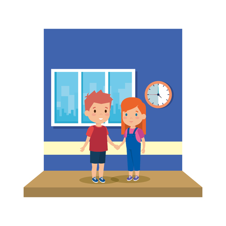 little school kids couple in the classroom vector illustration designのイラスト素材
