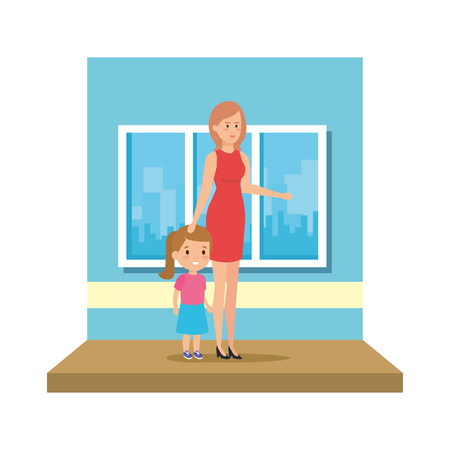 female teacher with girl in the classroom vector illustration designのイラスト素材