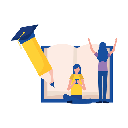 women book pencil graduation hat education supplies school vector illustrationのイラスト素材