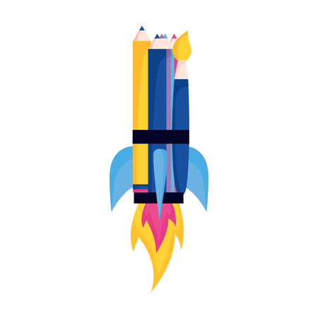rocket pencils brush education supplies school vector illustrationのイラスト素材