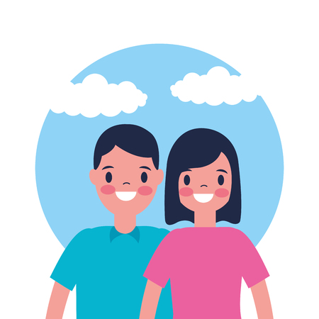 outdoor vacations cute girl and boy smiling vector illustrationのイラスト素材