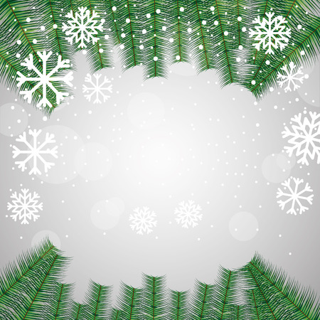 merry christmas green branches snowflakes background vector illustrationのイラスト素材