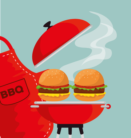 hamburgers in the grill to the bbp sauce and apron vector illustrationのイラスト素材