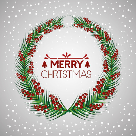 merry christmas branches circle balls decoration snow background vector illustrationのイラスト素材