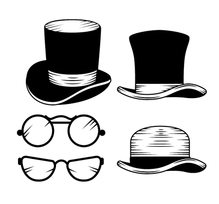 set male fashion hat with glasses accessories vector illustrationのイラスト素材