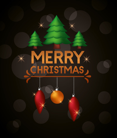 merry christmas trees balls decoration lights vector illustrationのイラスト素材