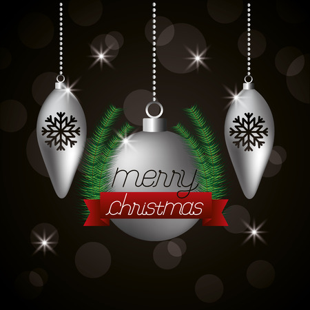 merry christmas ribbon balls lights background vector illustrationのイラスト素材