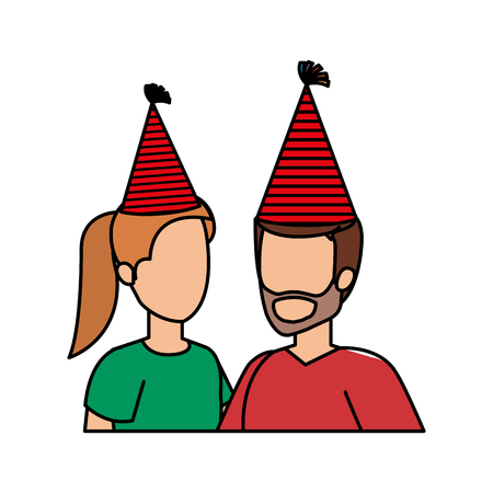 young couple with party hat vector illustration designのイラスト素材