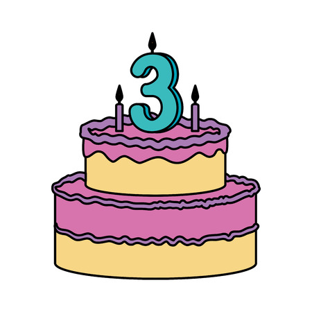 delicious cake with candle number three vector illustration designのイラスト素材
