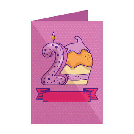 card with cupcake sweet with candle number two vector illustrationのイラスト素材