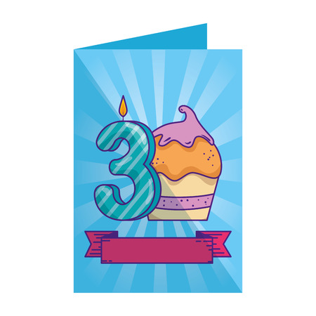 card with cupcake sweet with candle number three vector illustrationのイラスト素材