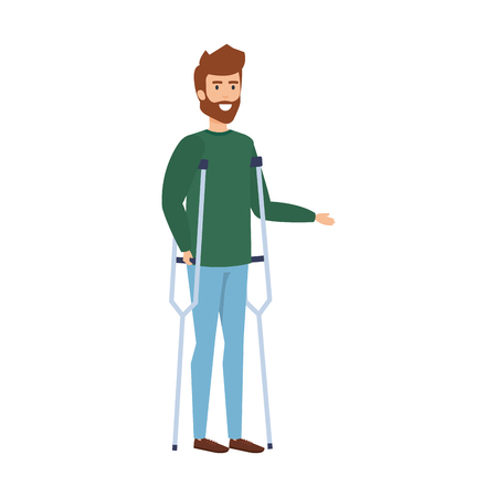 man with crutches character vector illustration designのイラスト素材