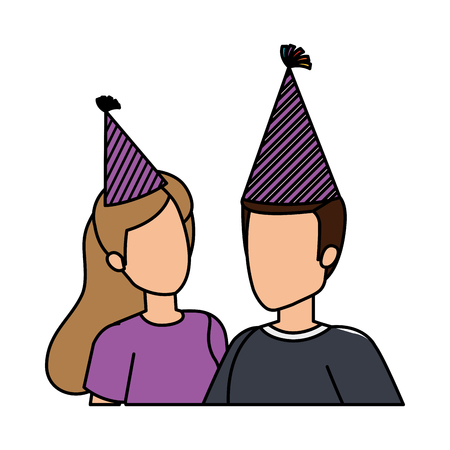 young couple with party hat vector illustration designのイラスト素材