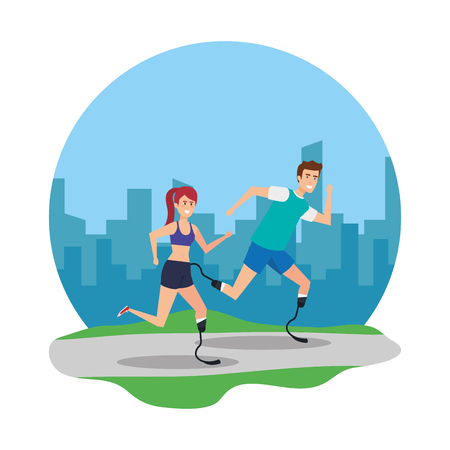 couple with foot prosthesis vector illustration designのイラスト素材