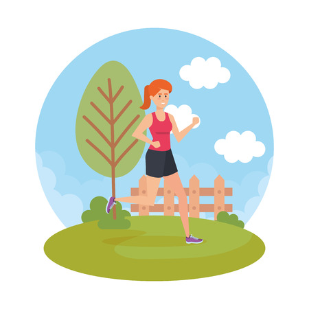 athletic woman running in the park vector illustration designのイラスト素材