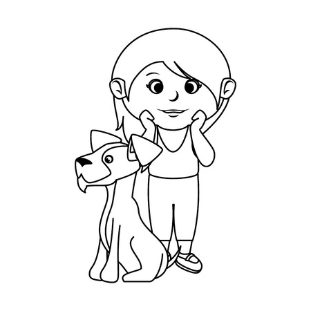 beautiful little girl with dog vector illustration designのイラスト素材