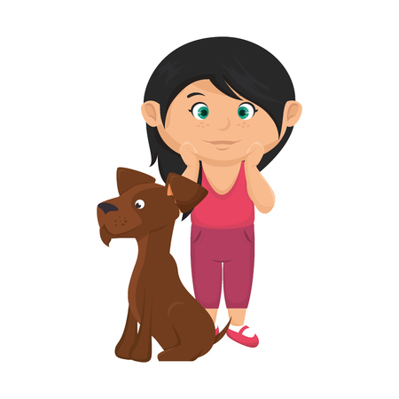 beautiful little girl with dog vector illustration designのイラスト素材