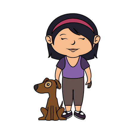 beautiful little girl with dog vector illustration designのイラスト素材