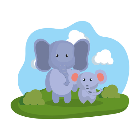 cute elephants couple in the camp vector illustration designのイラスト素材