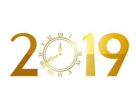 golden time clock and 2019 number vector illustration designのイラスト素材