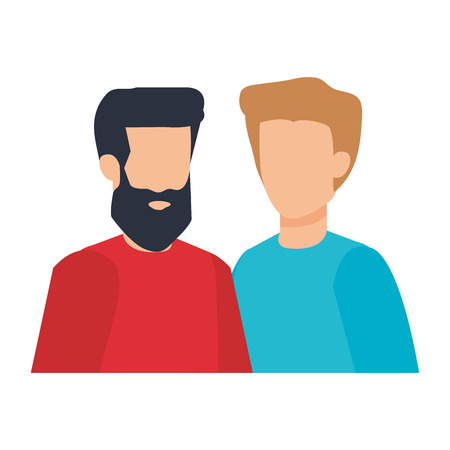 young and casual couple men characters vector illustration designのイラスト素材