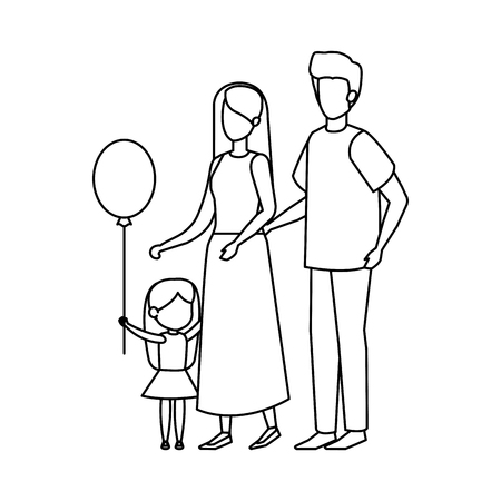 parents couple with daughter and balloon helium vector illustrationのイラスト素材